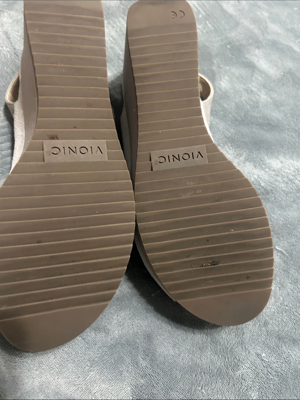 Vionic Trixie Gray/Taupe Suede Peep-Toe Wedge Slingbacks - Picture 4 of 4